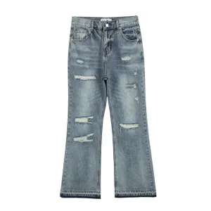 Hole Washing Water Denim Bootcut Trousers Men