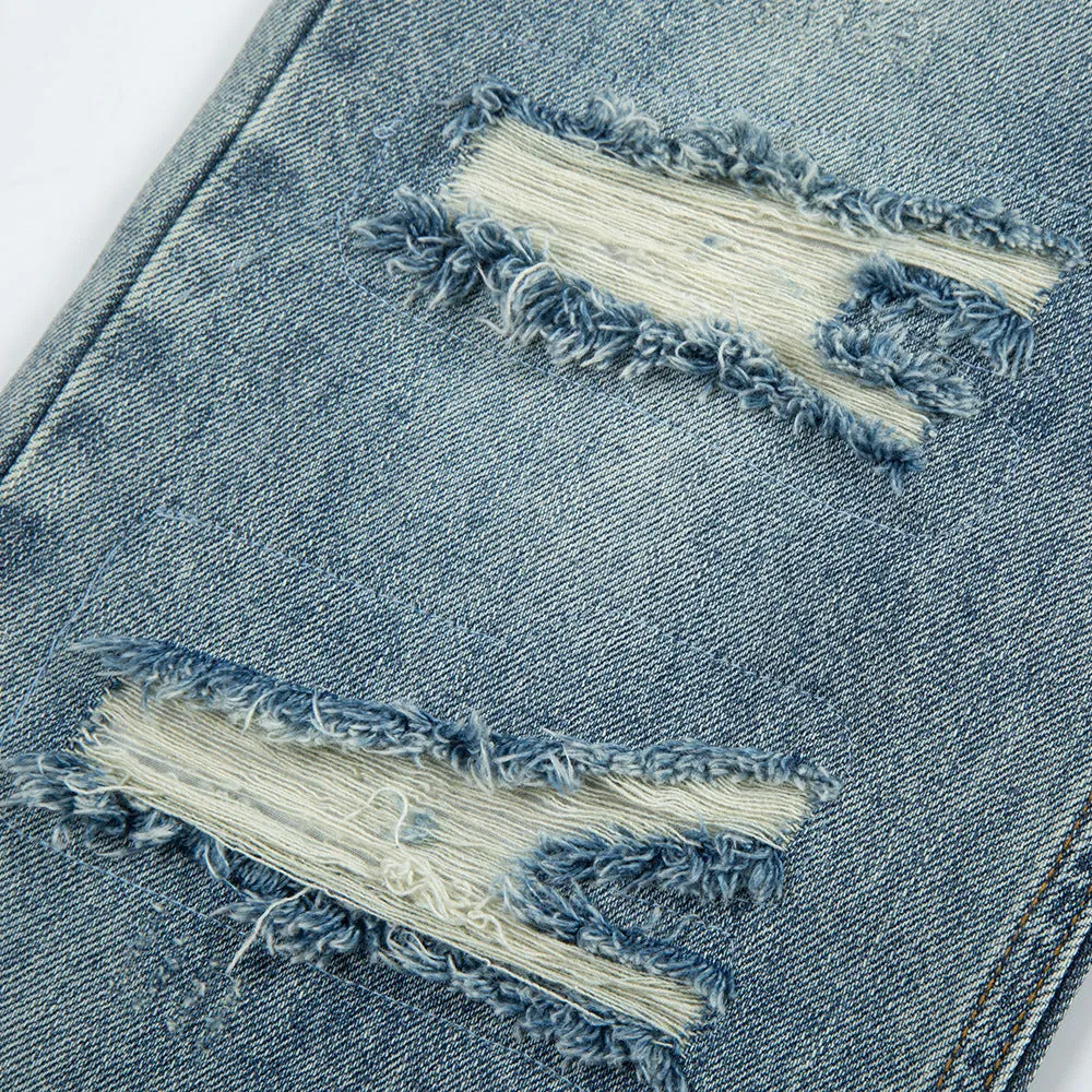 Hole Washing Water Denim Bootcut Trousers Men
