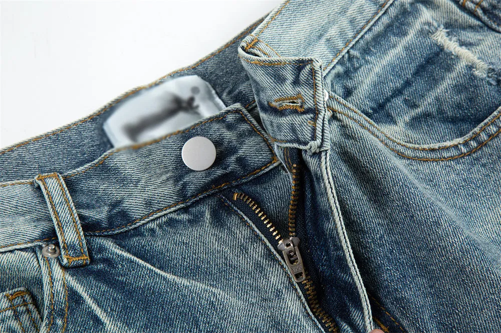 Hole Washing Water Denim Bootcut Trousers Men