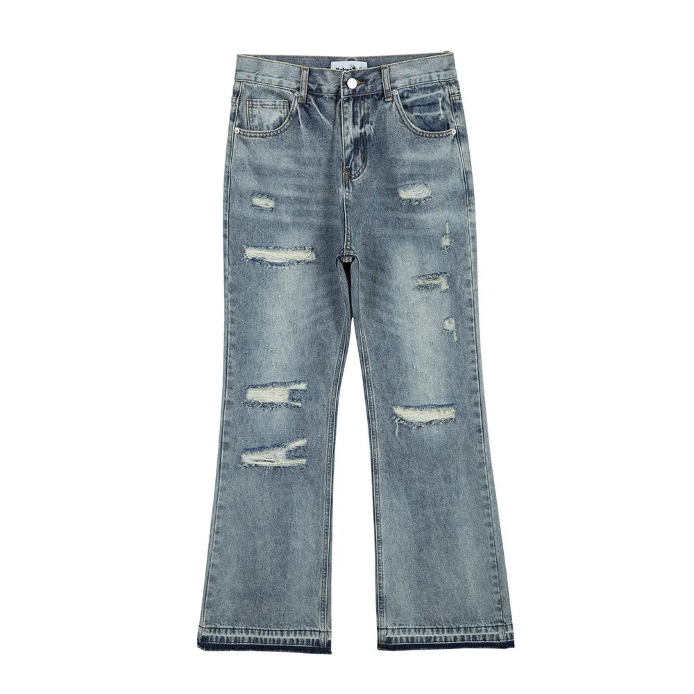 Hole Washing Water Denim Bootcut Trousers Men