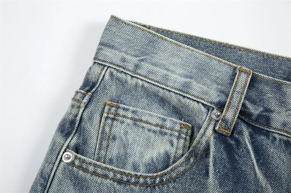 Hole Washing Water Denim Bootcut Trousers Men
