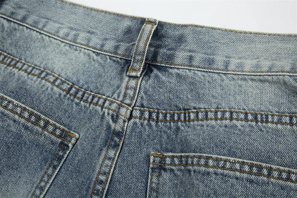 Hole Washing Water Denim Bootcut Trousers Men