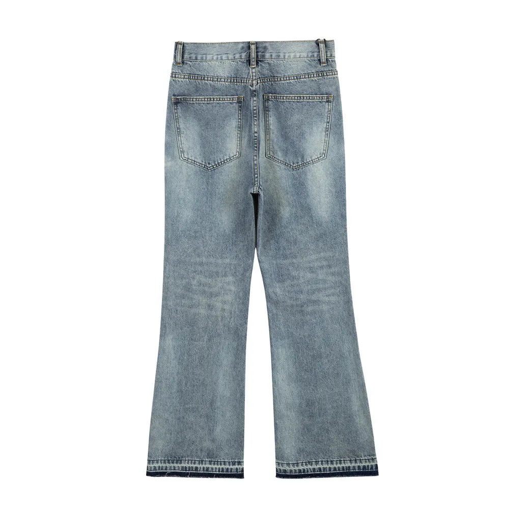 Hole Washing Water Denim Bootcut Trousers Men
