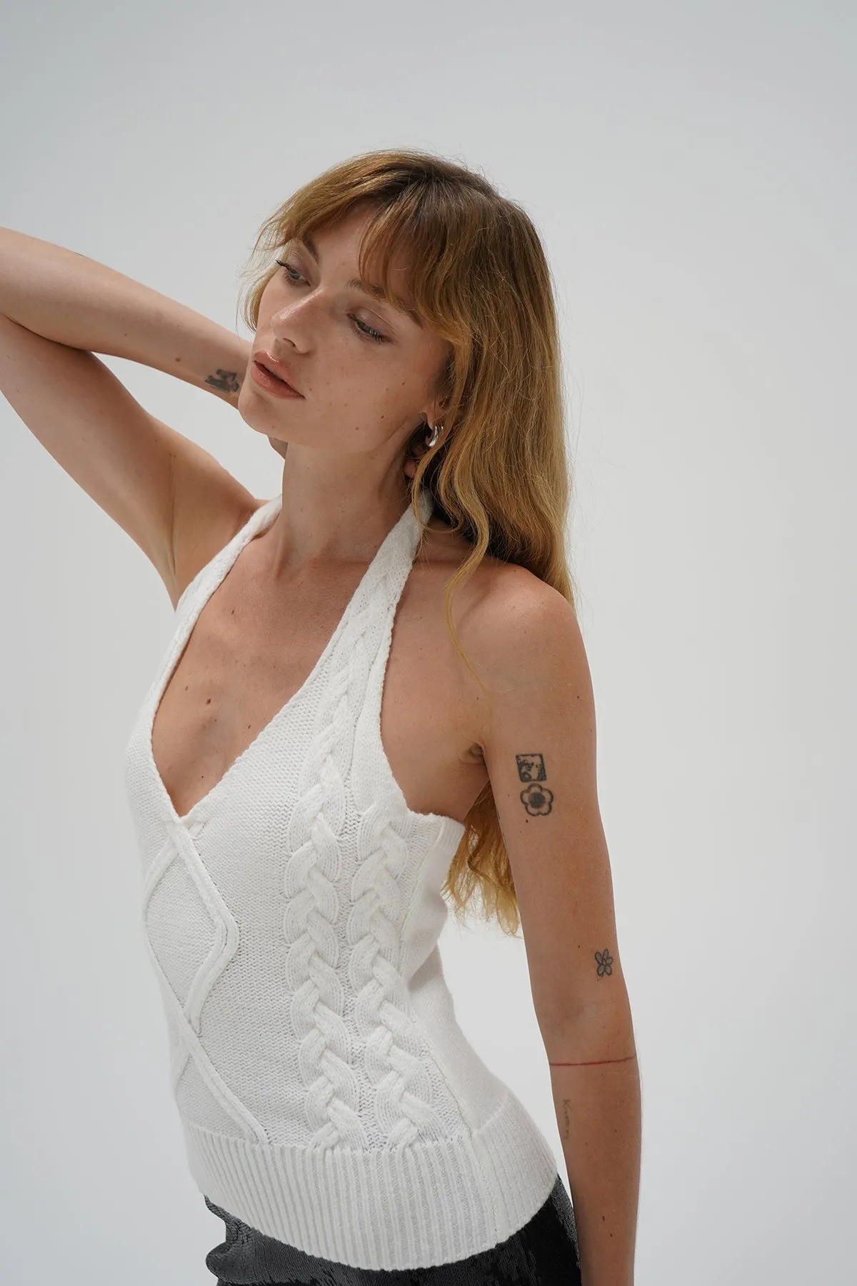 Hollis Cable Knit Halter Top - Ivory