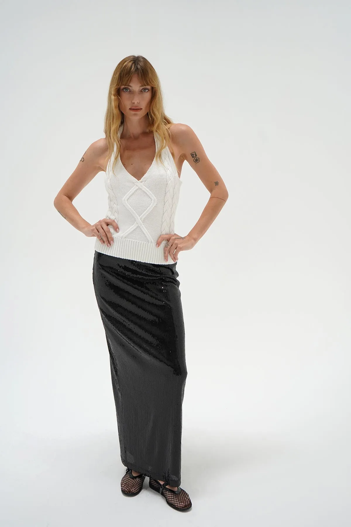 Hollis Cable Knit Halter Top - Ivory