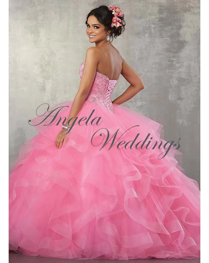 Hot Pink Quinceaner Dresses Sweetheart Beaded Ball Gowns Sweet 16