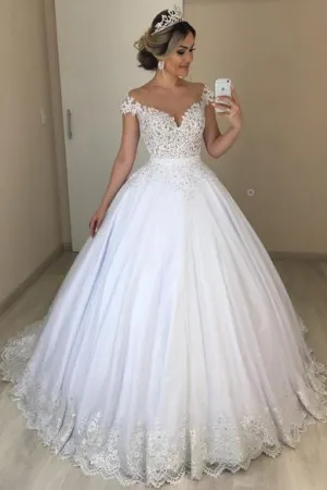 Illusion Lace Cap-sleeved Bridal Dresses with Removable Skirt