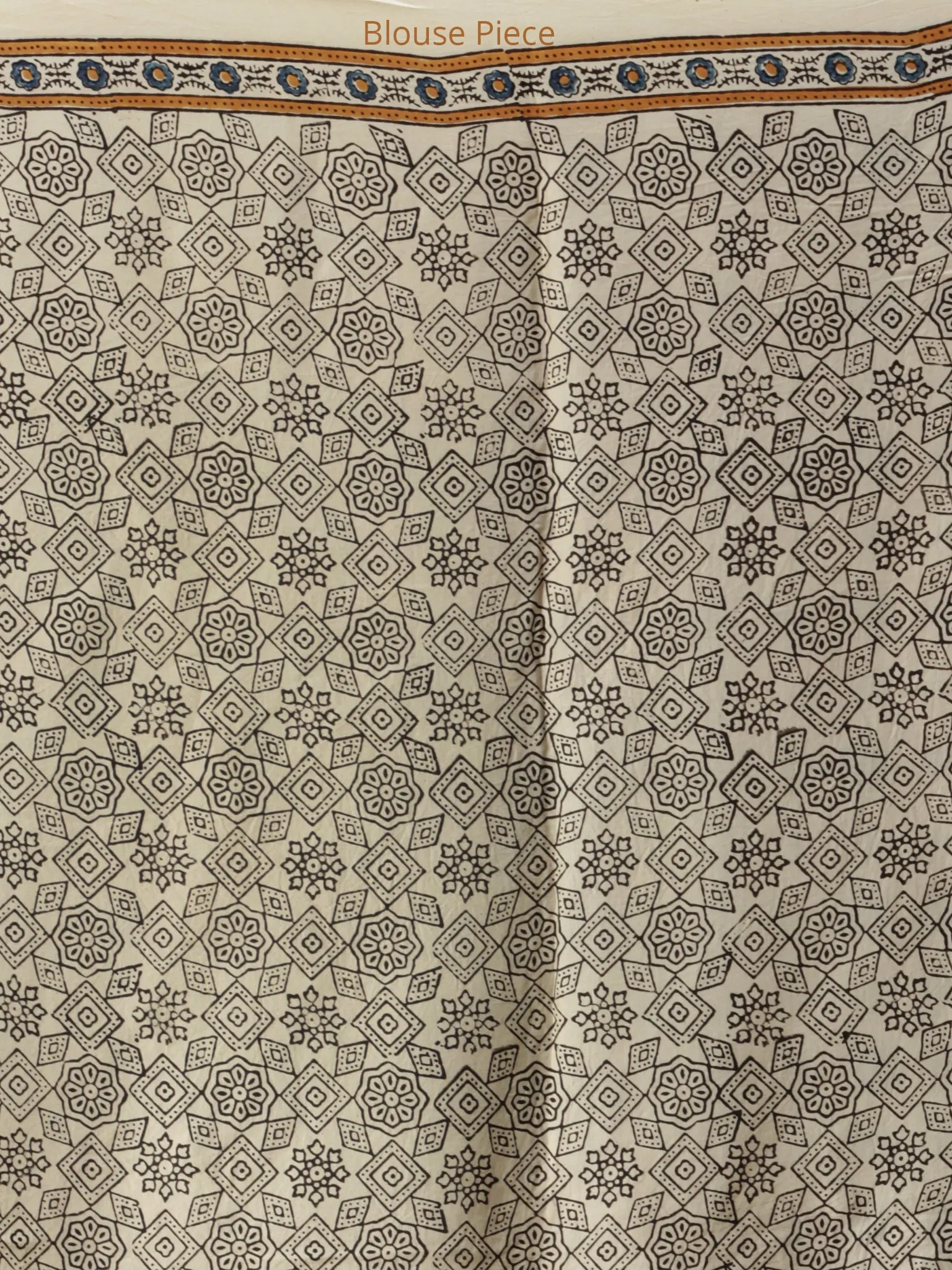 Ivory Indigo Mustard Ajrakh Hand Block Printed Modal Silk Saree - S031704230