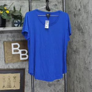 JM Collection Womens Short Sleeve Flowy Shirt Top 16776e49385cf1 Blue L
