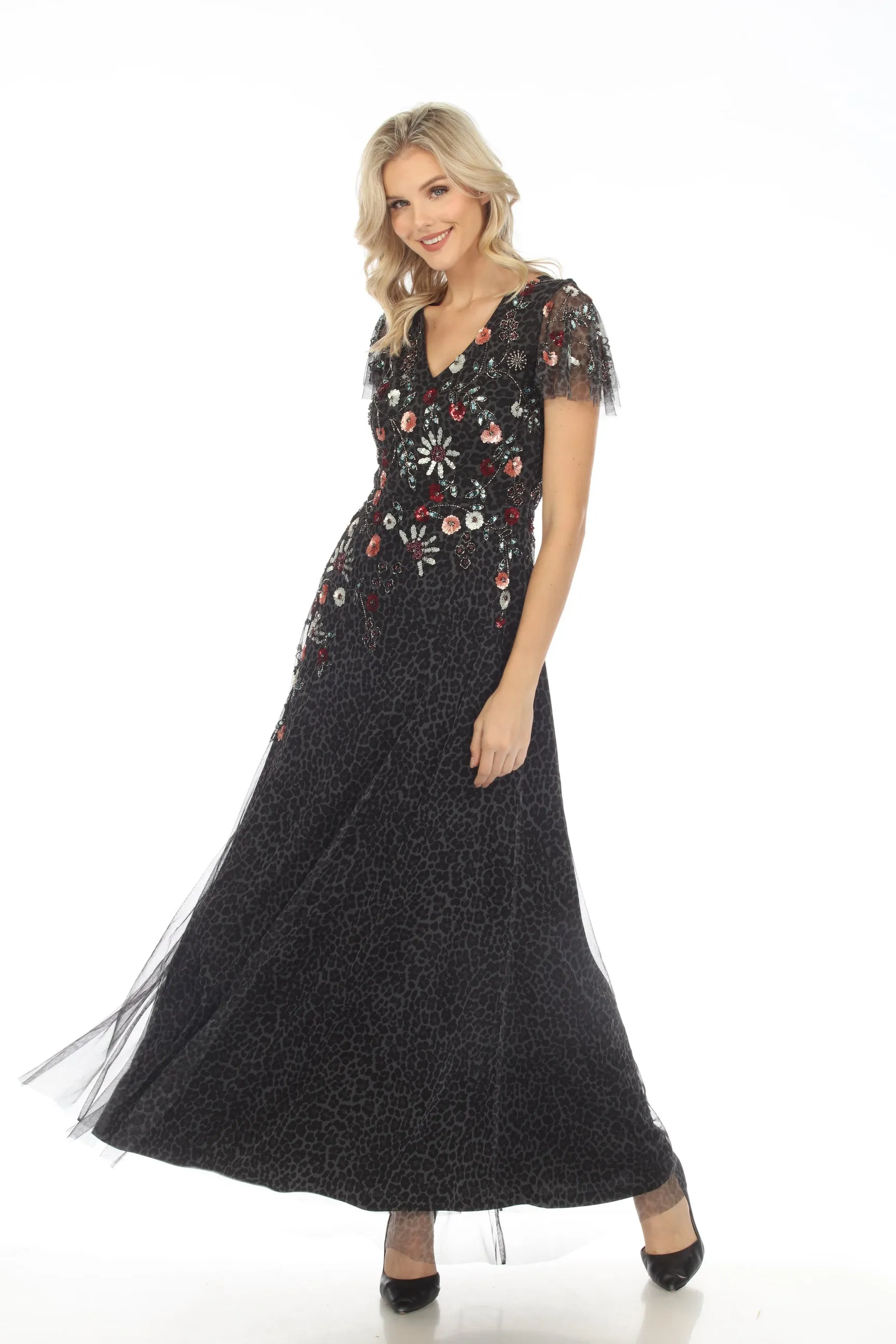 Johnny Was Black Cheetah Beaded Maxi Dress Boho Chic R35322-E