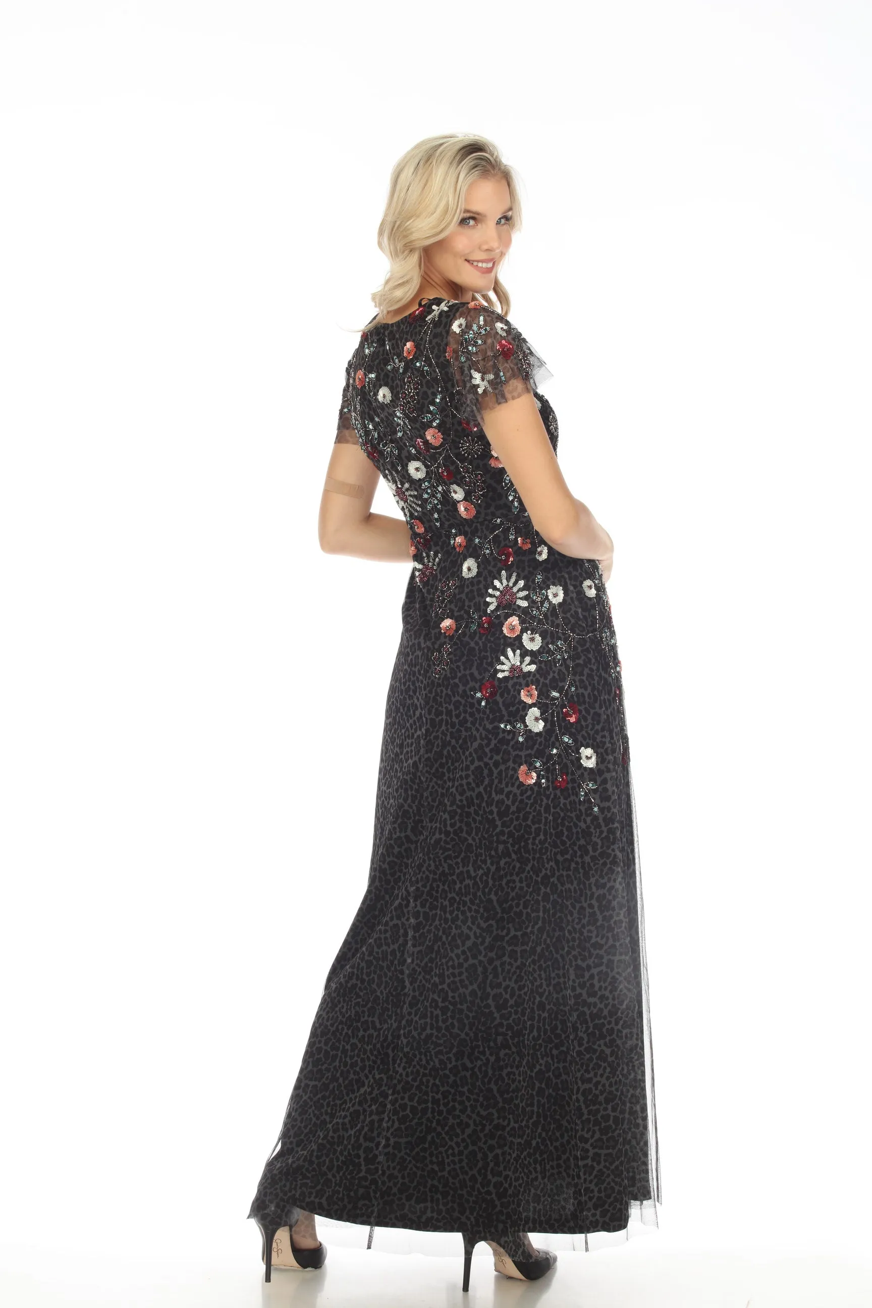 Johnny Was Black Cheetah Beaded Maxi Dress Boho Chic R35322-E