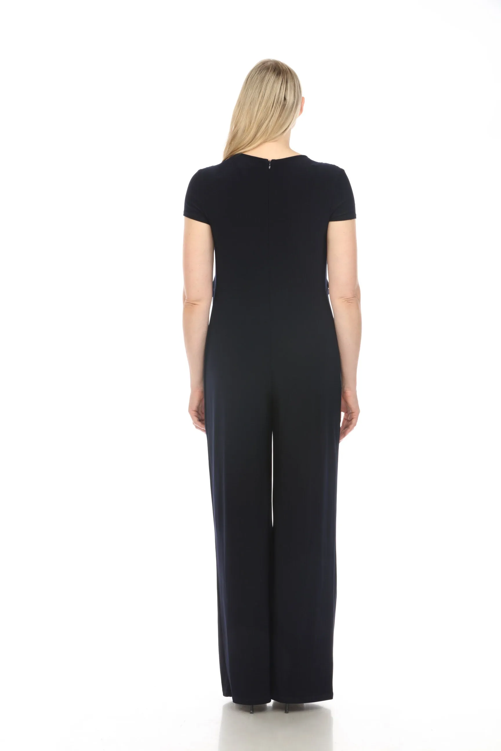 Joseph Ribkoff Midnight Blue Waist Tie V-Neck Wide Leg Jumpsuit 242149