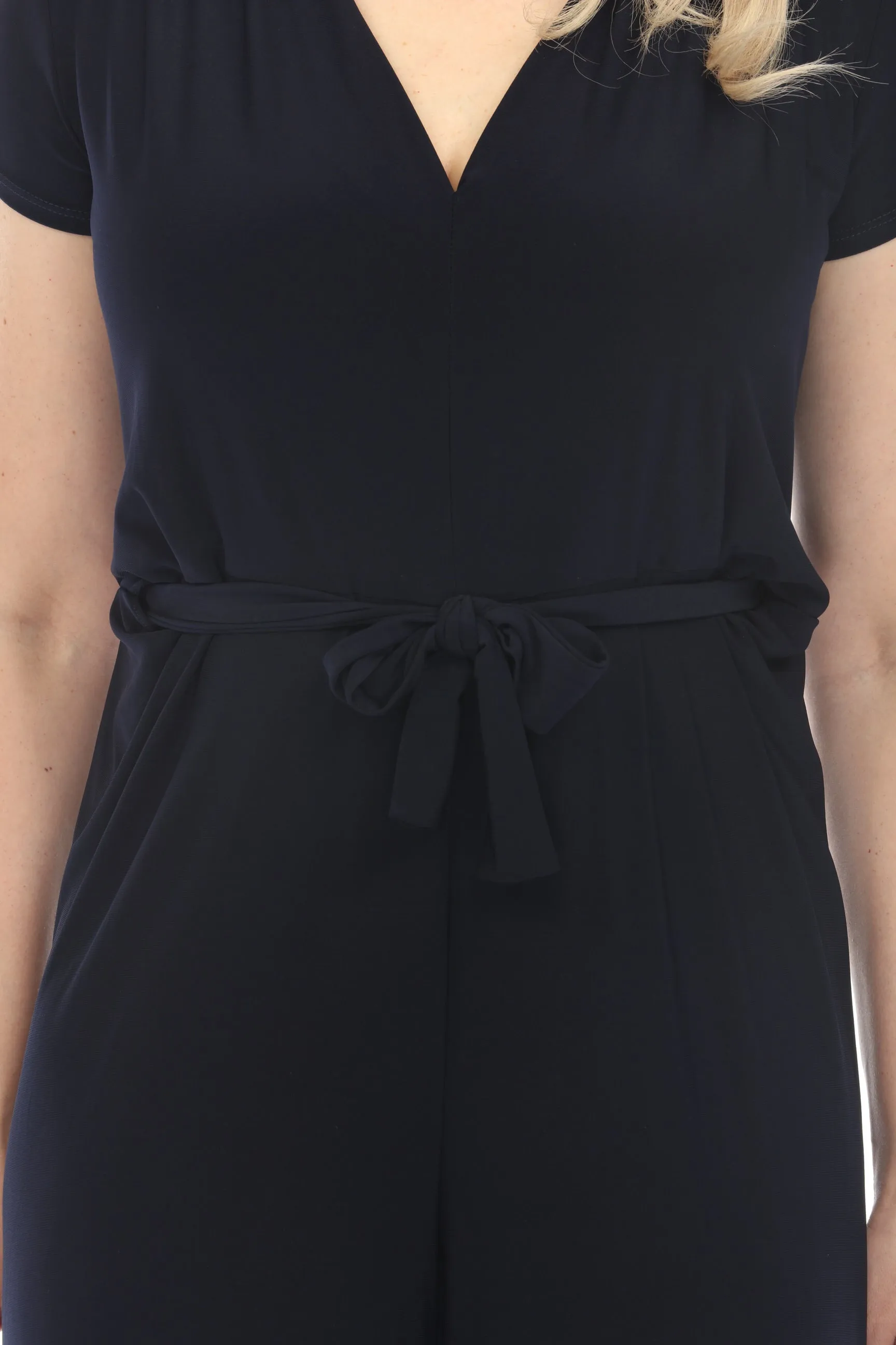 Joseph Ribkoff Midnight Blue Waist Tie V-Neck Wide Leg Jumpsuit 242149