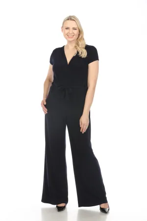 Joseph Ribkoff Midnight Blue Waist Tie V-Neck Wide Leg Jumpsuit 242149