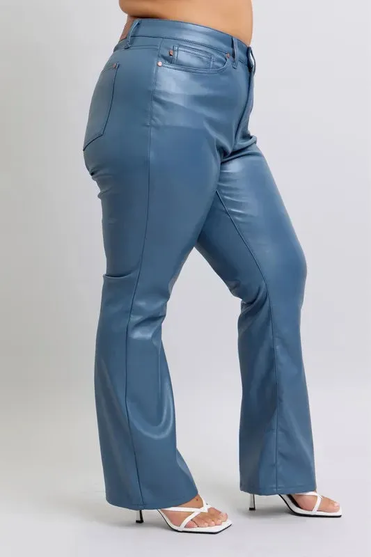 Judy Blue Full Size High Waist Tummy Control Faux Leather Bootcut Pants Plus Size