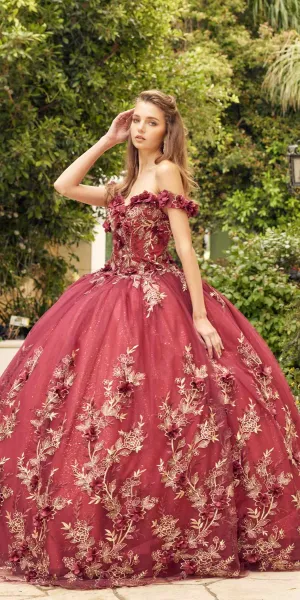 Juliet 1447 Long 3D Floral Appliques Off Shoulder Poofy Ball Gown