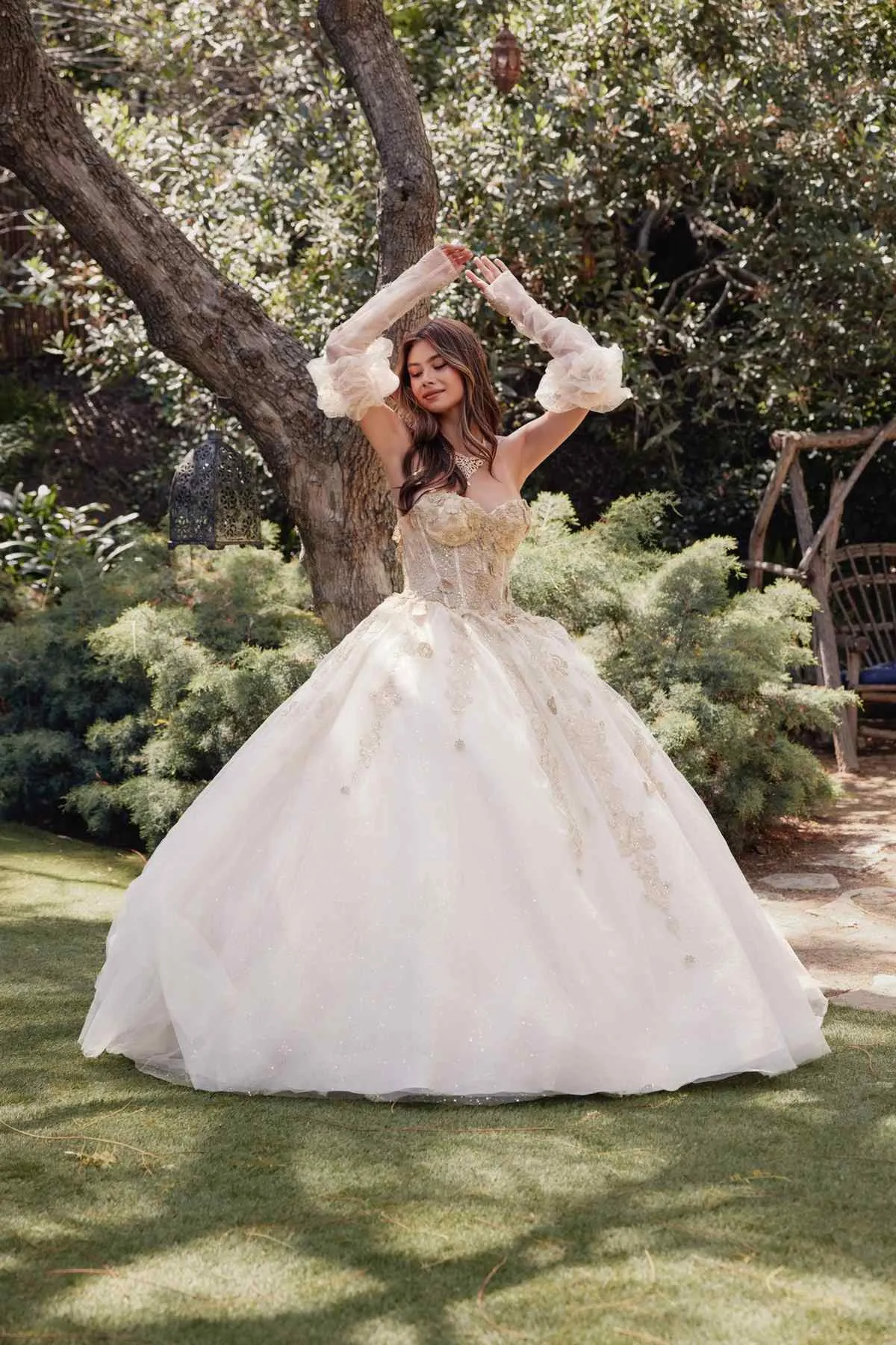 Juliet JT1465H Dress 3d Flowers Applique Puff Sleeve Quinceanera Dress