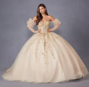 Juliet JT1465H Dress 3d Flowers Applique Puff Sleeve Quinceanera Dress