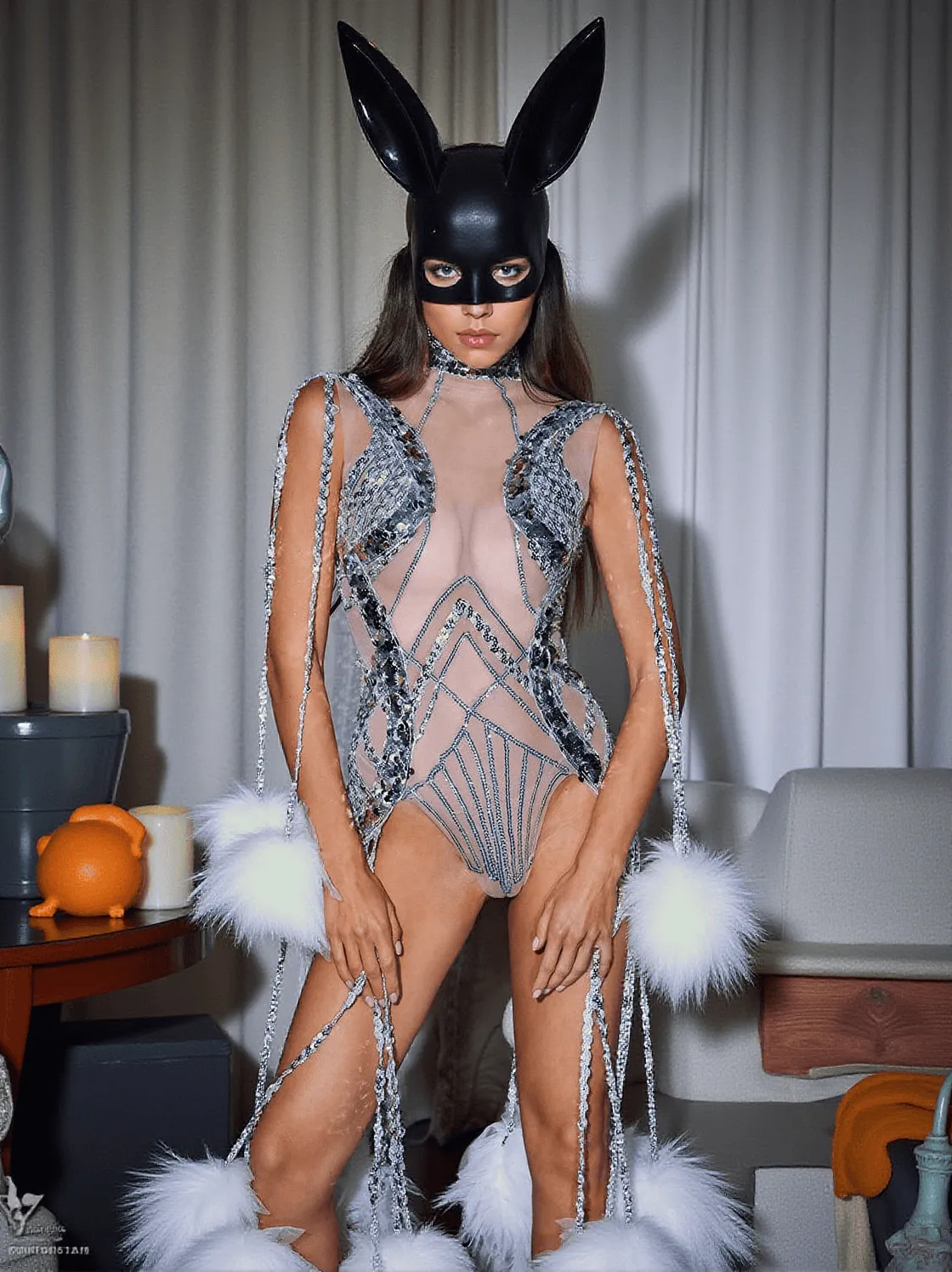Kent Sequin Fringe Mesh Bodysuit