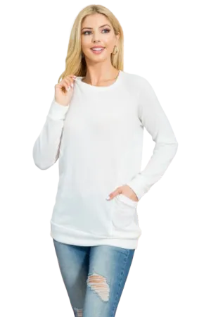 Knit Front Pocket Long Sleeve Top Off White - Pack of 4