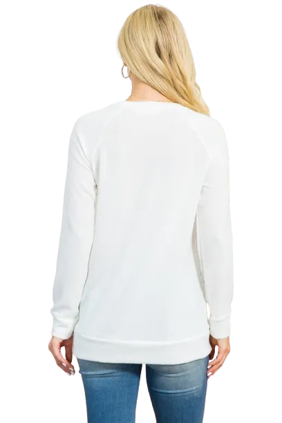 Knit Front Pocket Long Sleeve Top Off White - Pack of 4