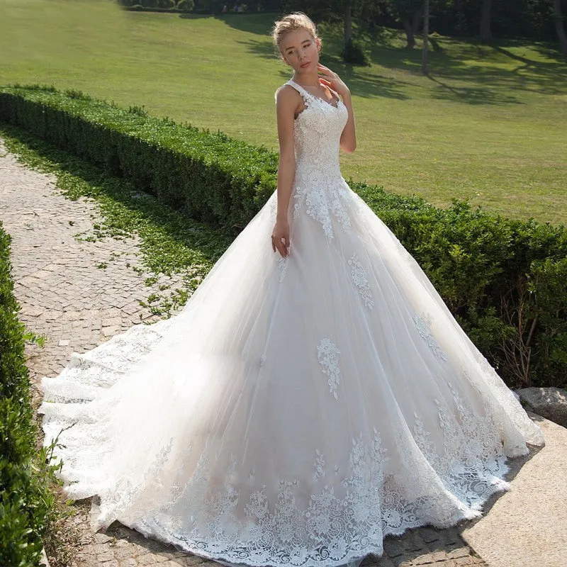 Lace Applique Turkey Bridal Gowns Ribbon Sash Tulle