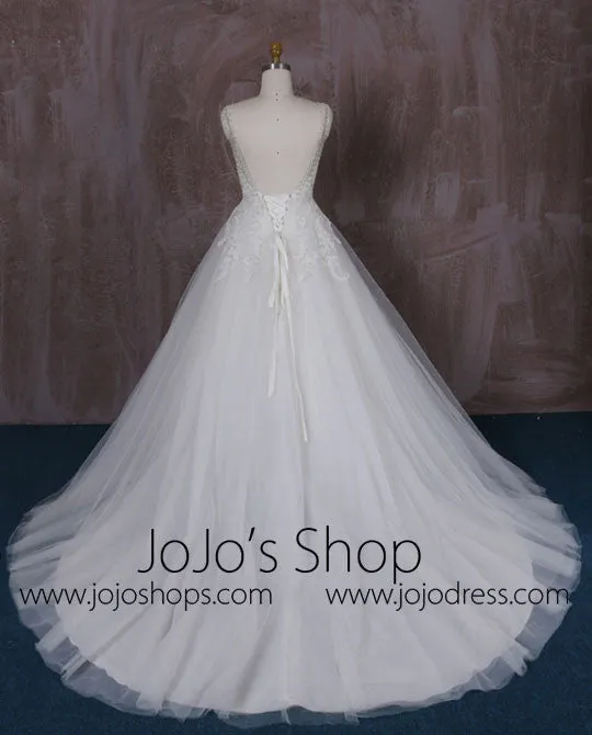 Lace Ball Gown Wedding Dress with Jeweled Neckline | QT85280