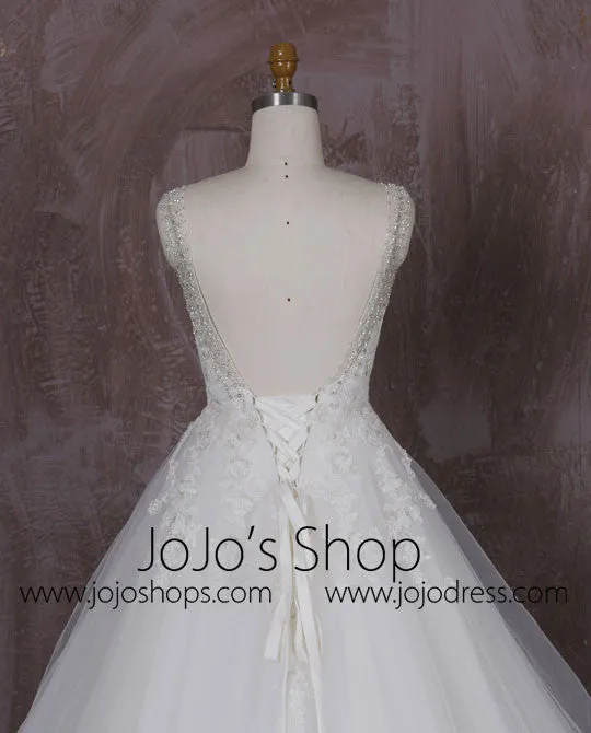 Lace Ball Gown Wedding Dress with Jeweled Neckline | QT85280