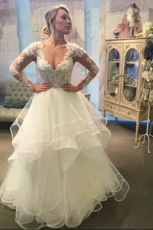 Lace Long Sleeves Bridal Gown with Ruffles Tulle Skirt
