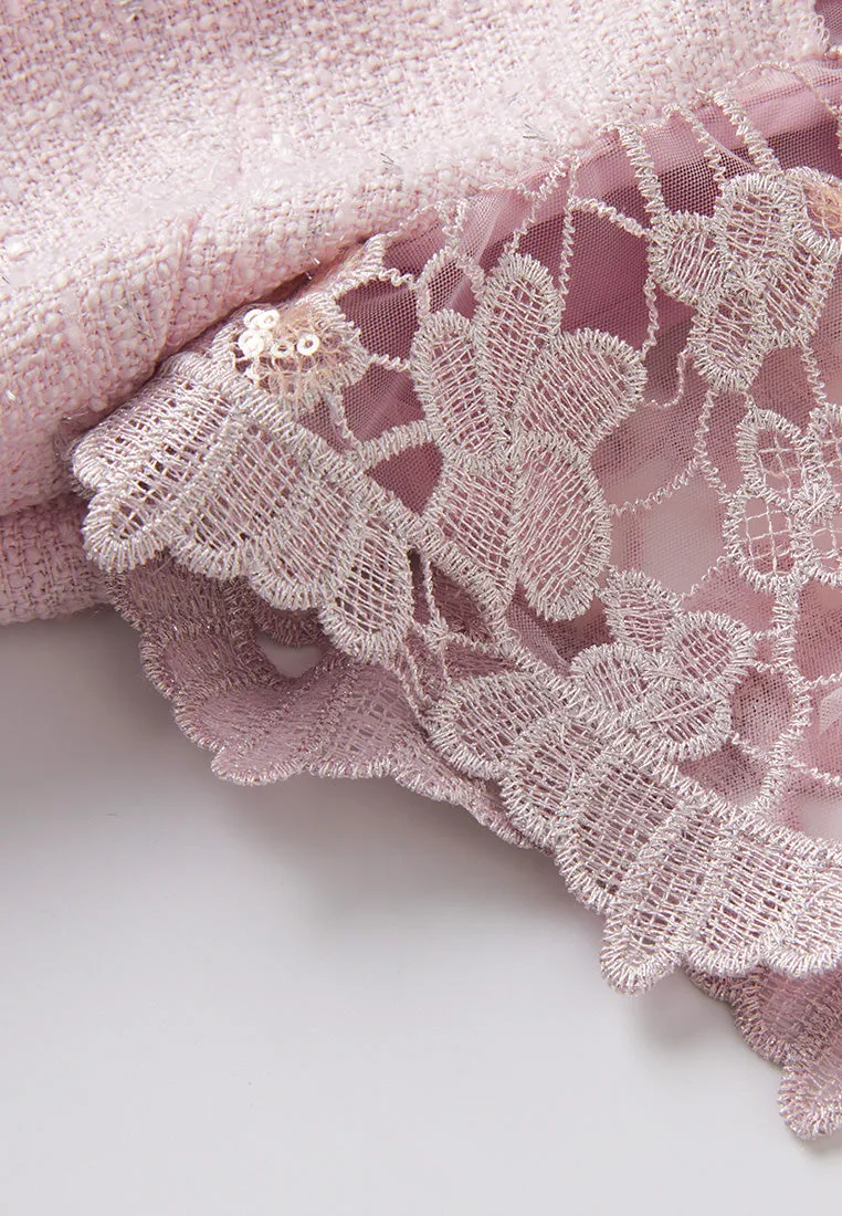 Lace-patchwork Tweed Top