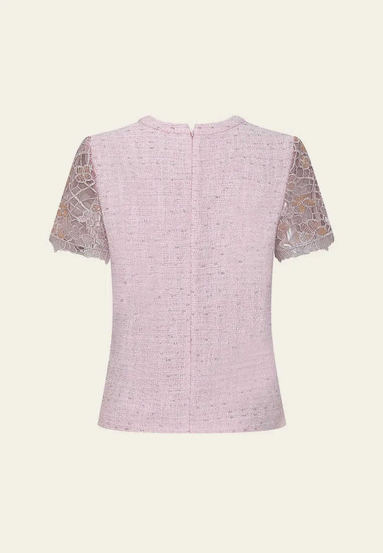Lace-patchwork Tweed Top