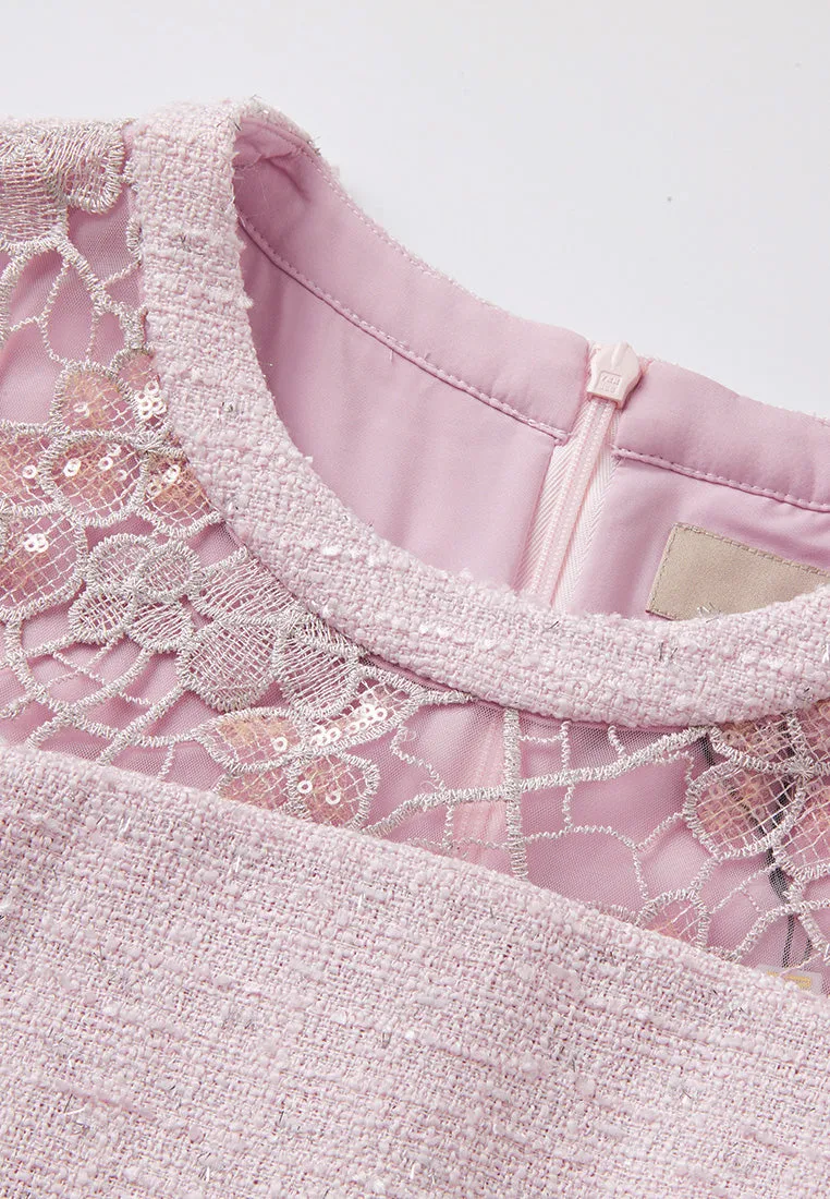Lace-patchwork Tweed Top