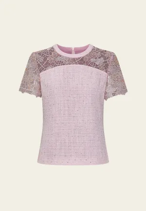 Lace-patchwork Tweed Top