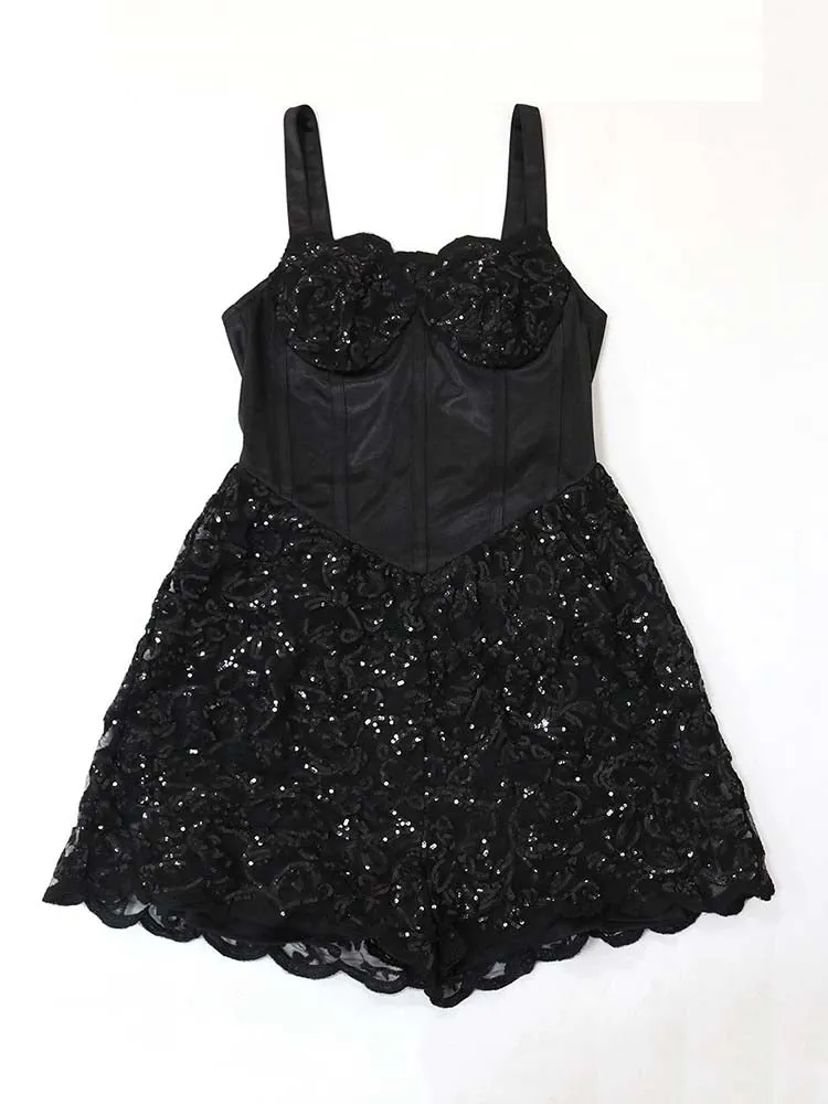 Lace Sequin Corset Style Romper