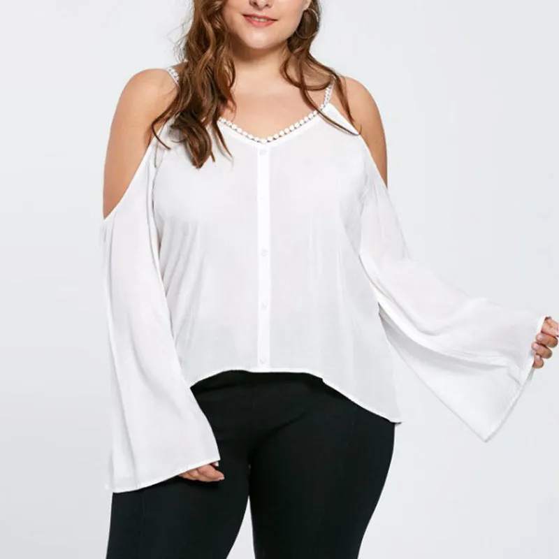 Lace Strap V-neck Strapless Plus Size Women's Shirt