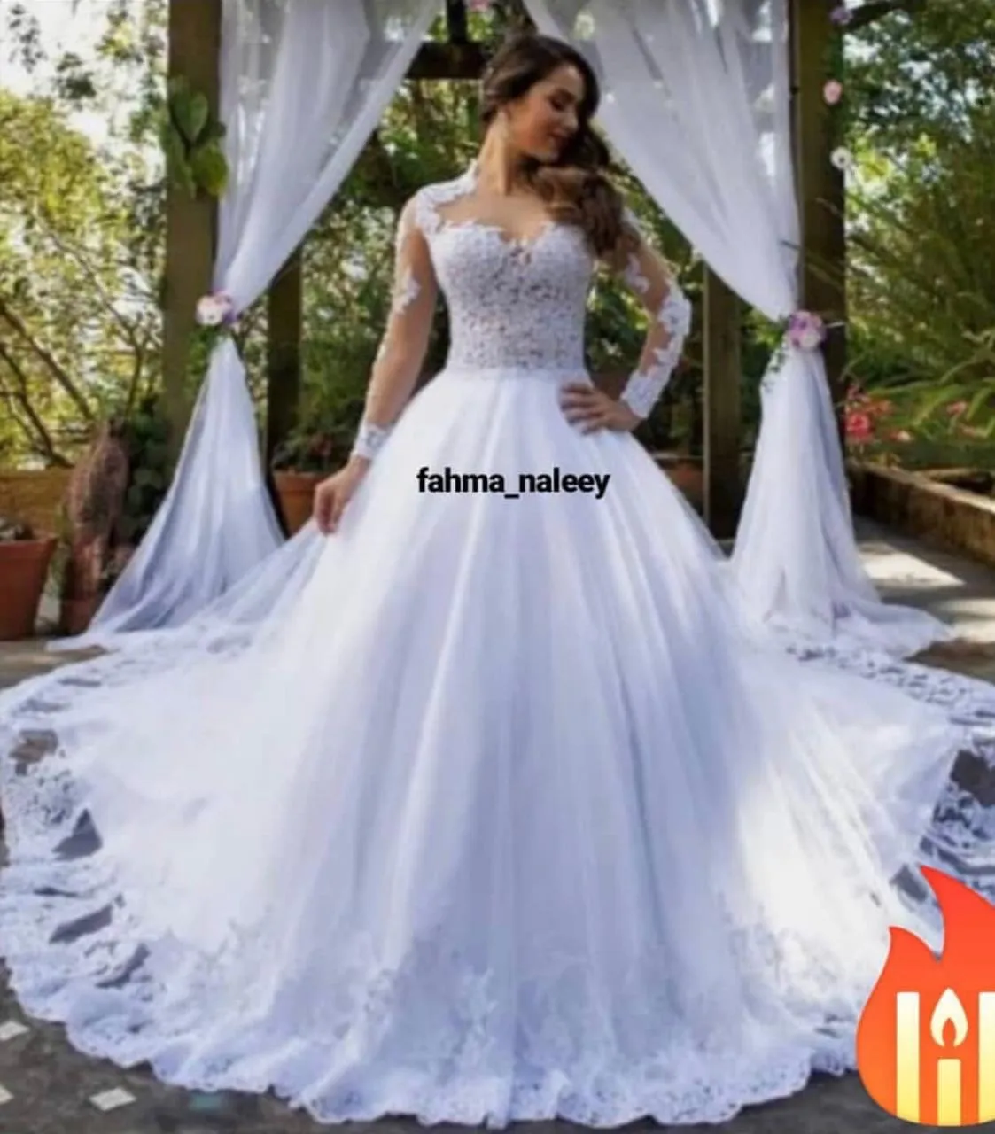 Lace Turtle Neck Ball Wedding Gown