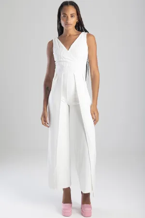 Ladies Sequin Wrap Top Heckers Jumpsuit - White