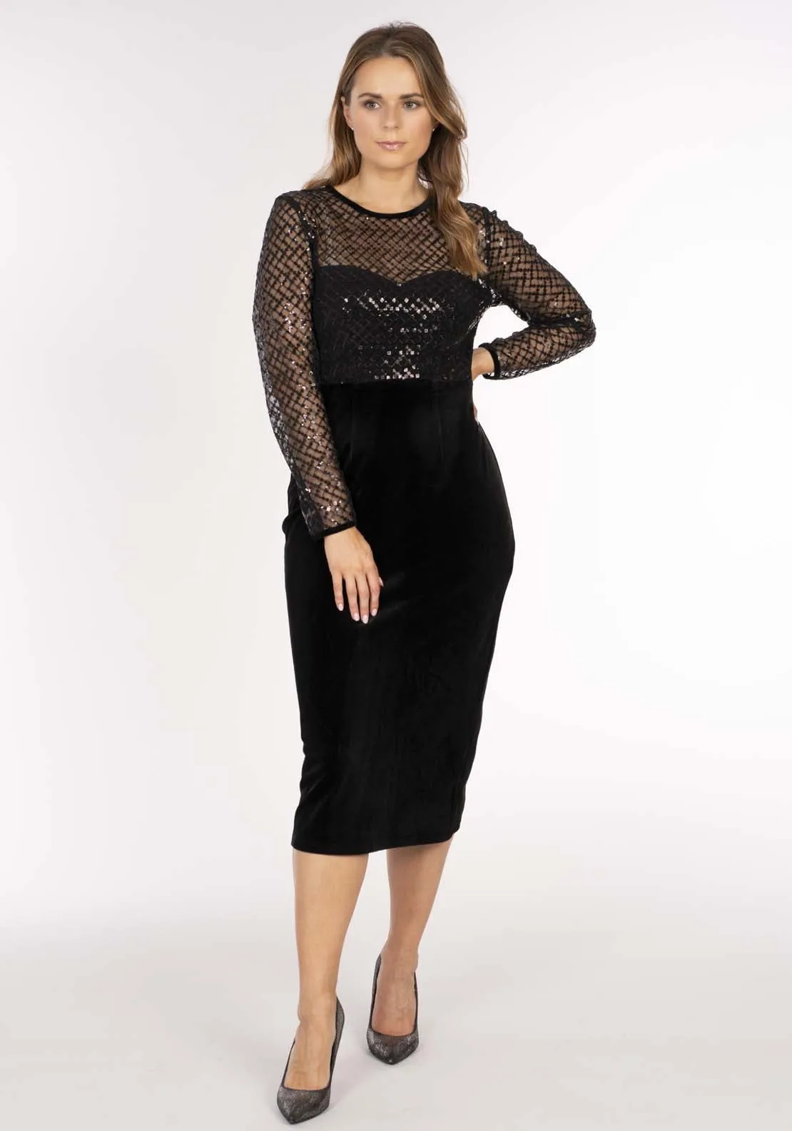 Lattice Sequin Dress - Black