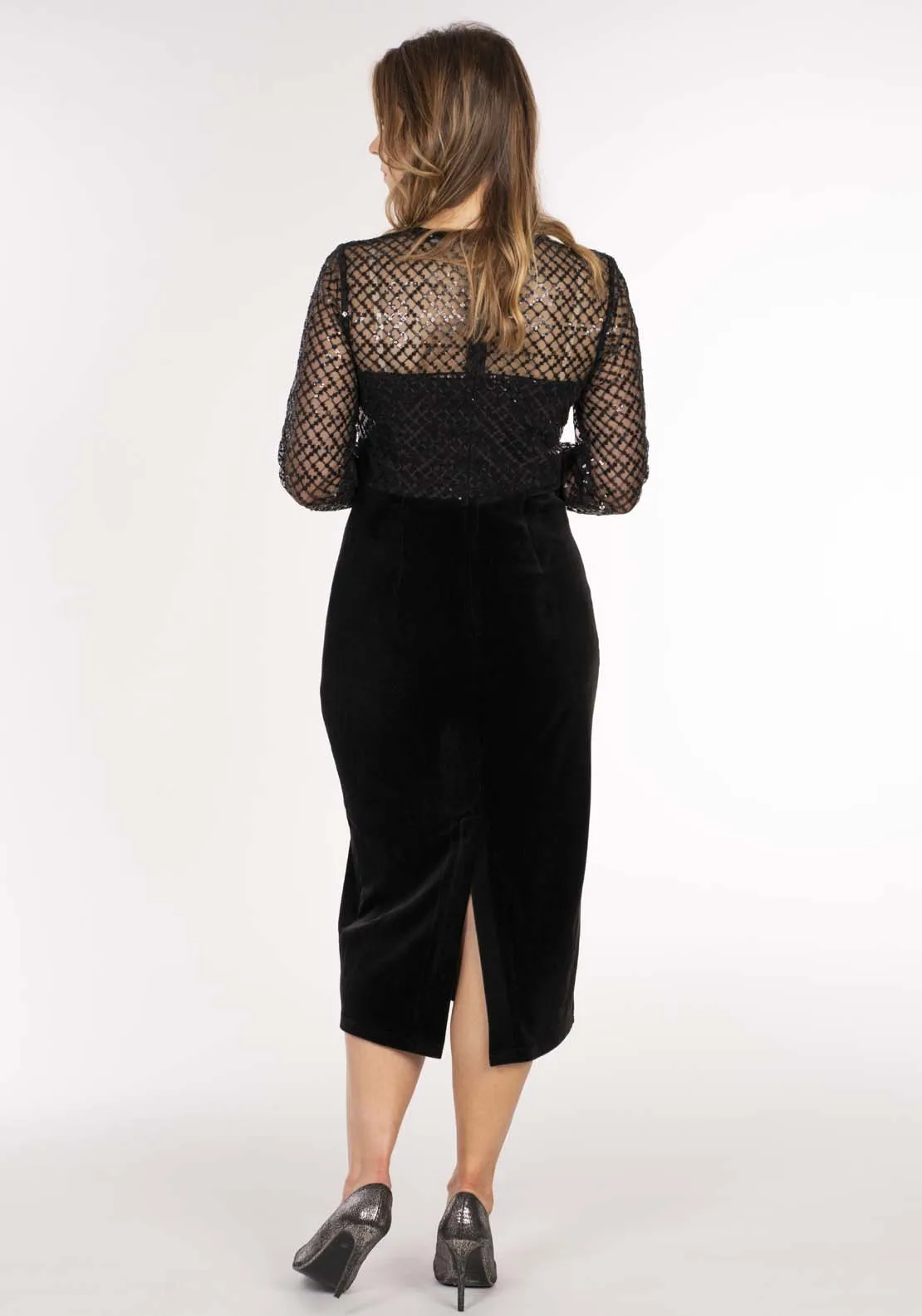 Lattice Sequin Dress - Black