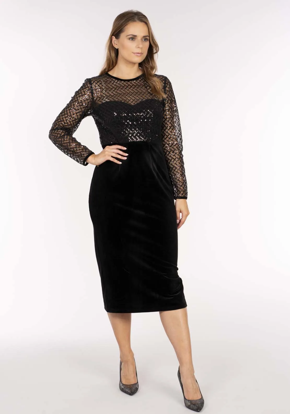 Lattice Sequin Dress - Black