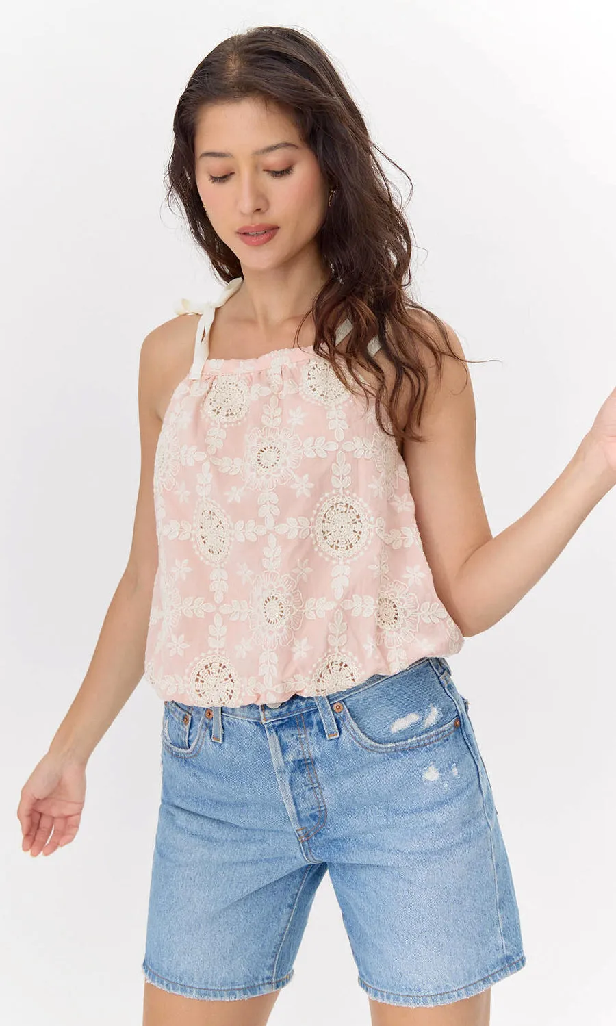 Laurel Cotton Eyelet Tie Halter Top