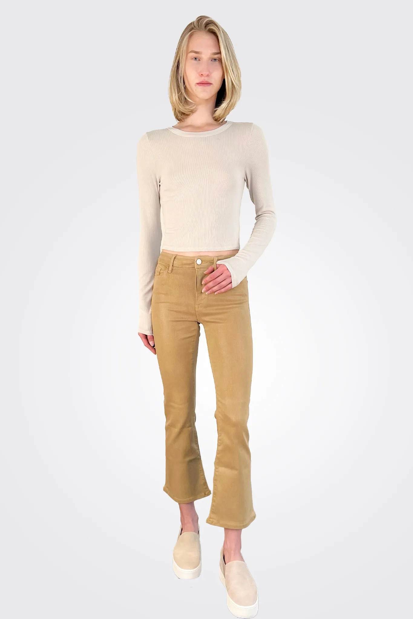 Le Crop Mini Bootcut - Light Camel Coated