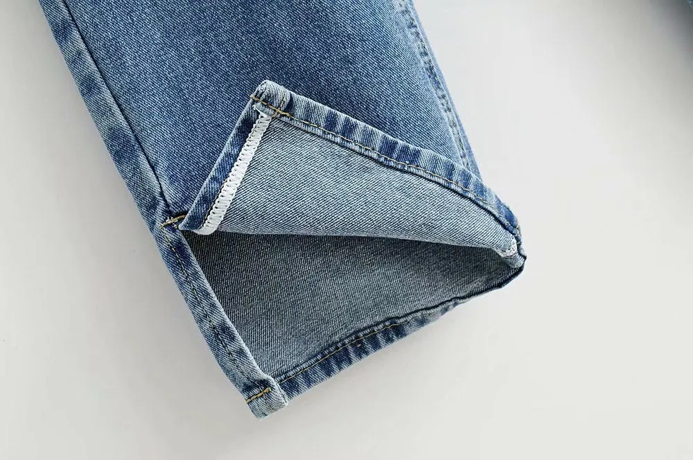 Leg Split High Waist Wide Leg Straight Jeans Denim Pants