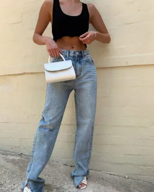 Leg Split High Waist Wide Leg Straight Jeans Denim Pants