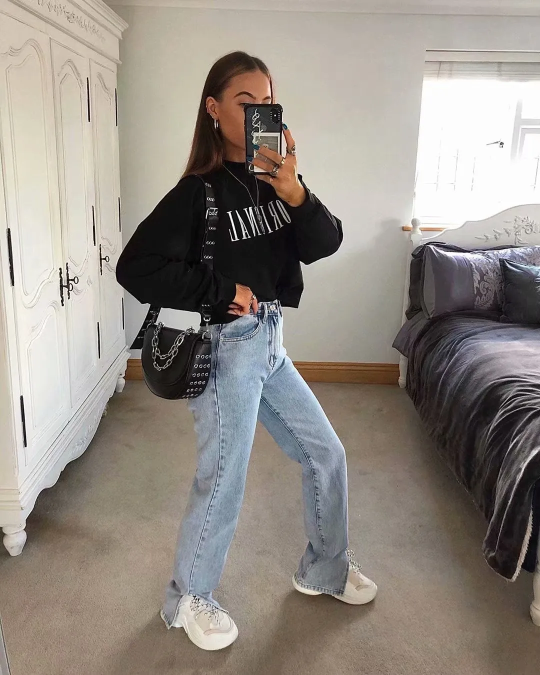 Leg Split High Waist Wide Leg Straight Jeans Denim Pants