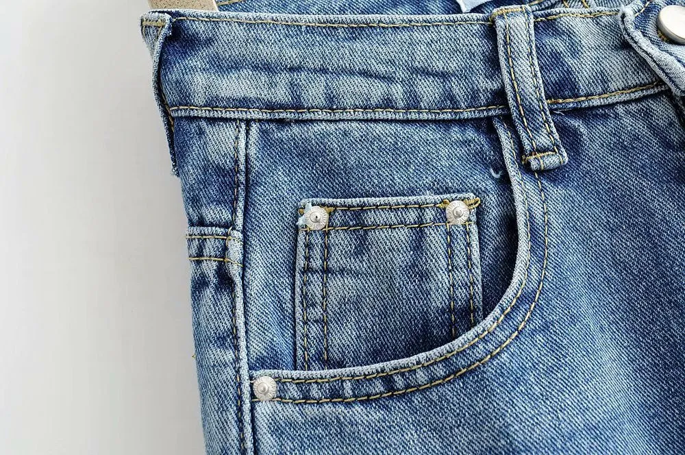 Leg Split High Waist Wide Leg Straight Jeans Denim Pants
