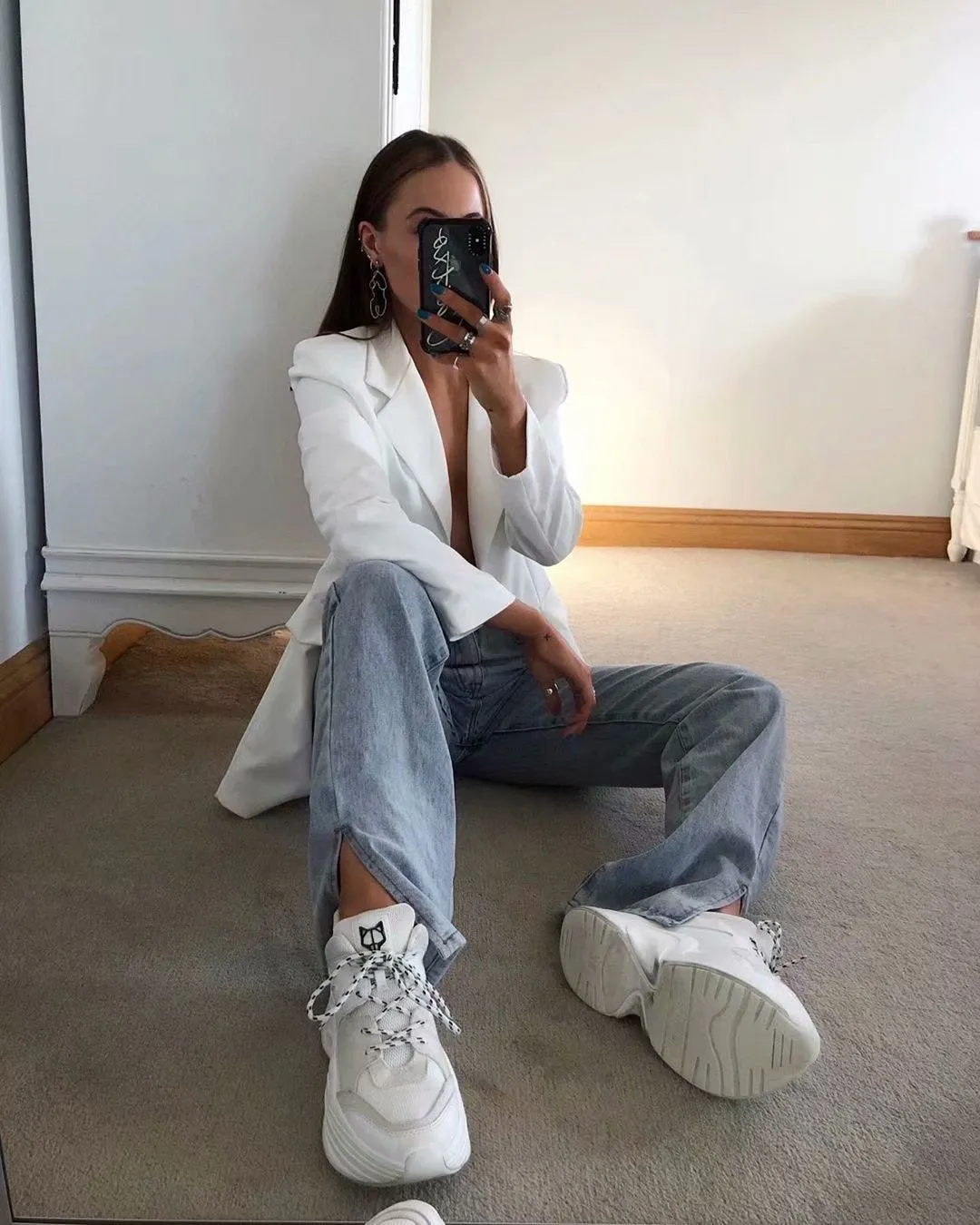 Leg Split High Waist Wide Leg Straight Jeans Denim Pants