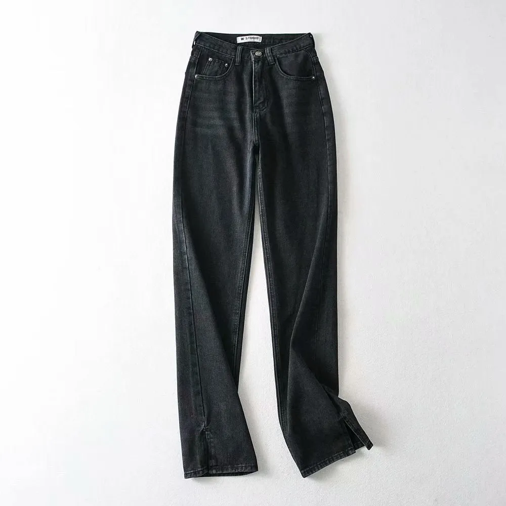 Leg Split High Waist Wide Leg Straight Jeans Denim Pants