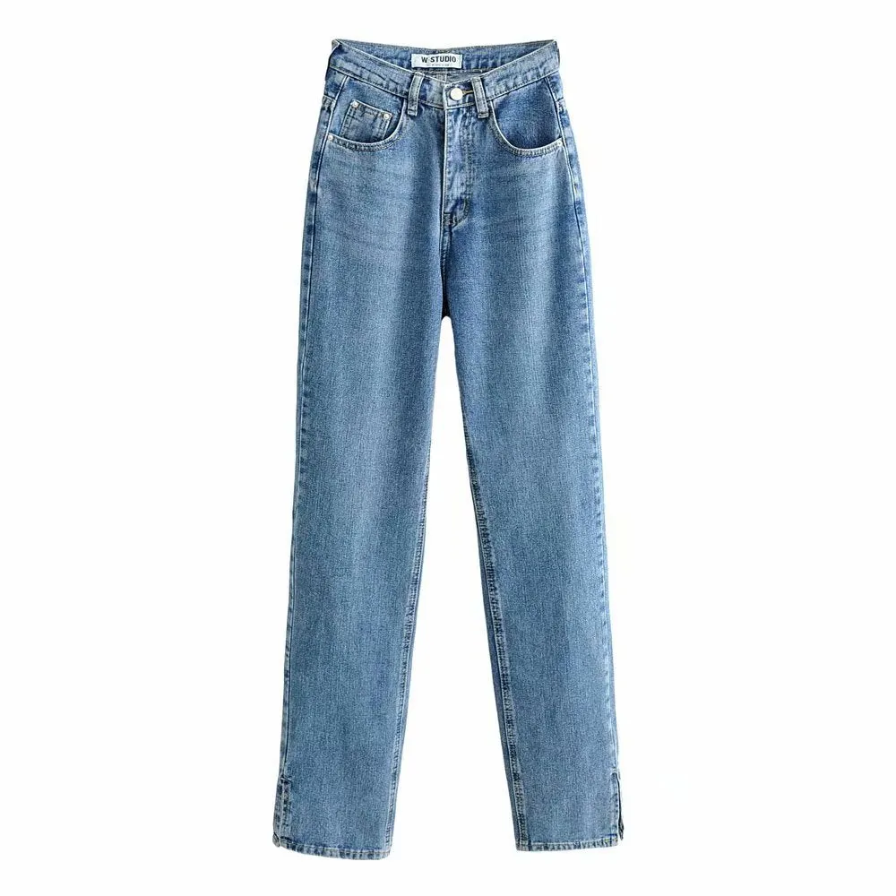 Leg Split High Waist Wide Leg Straight Jeans Denim Pants