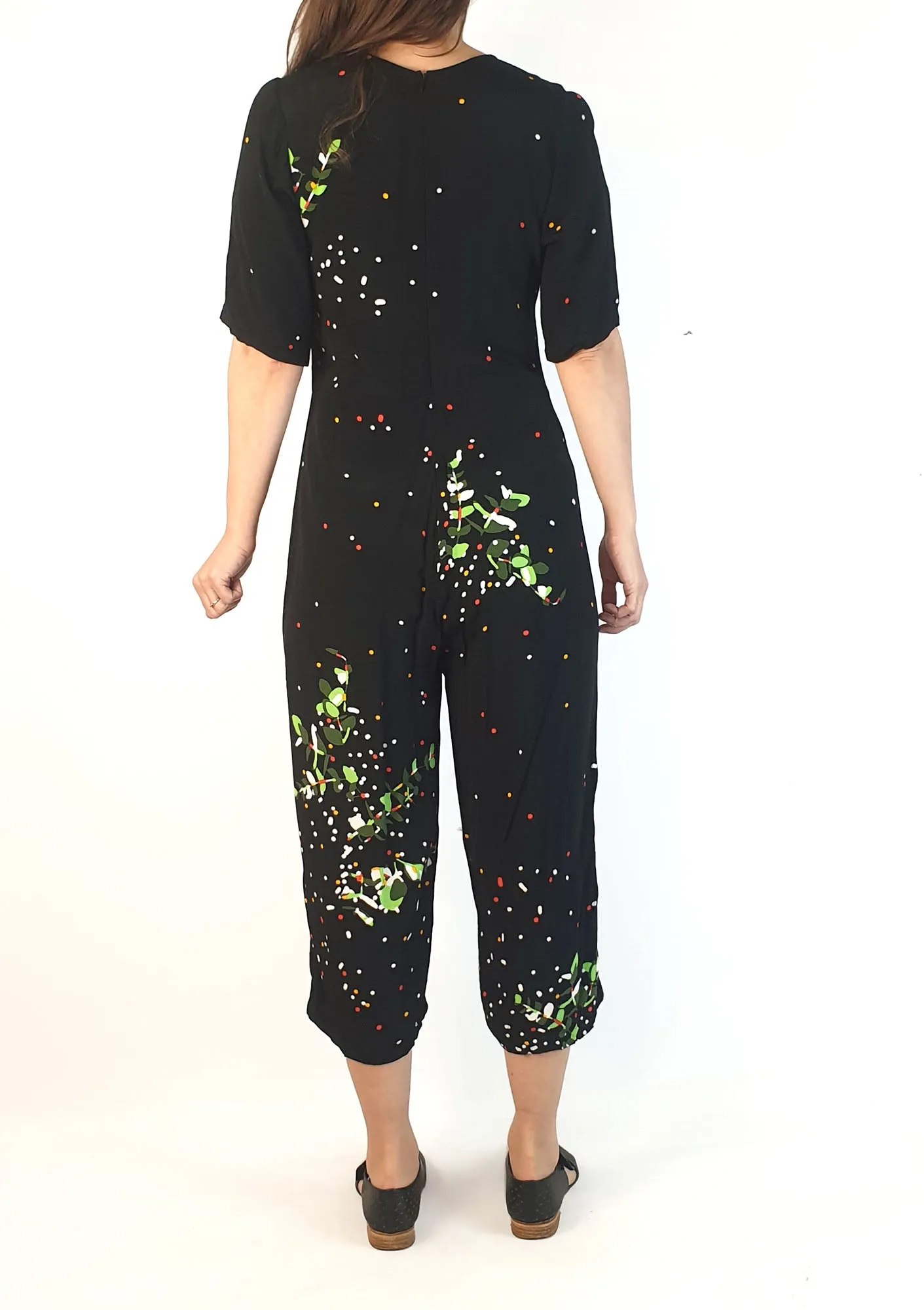 Leonard St black print wide leg jumpsuit size 8